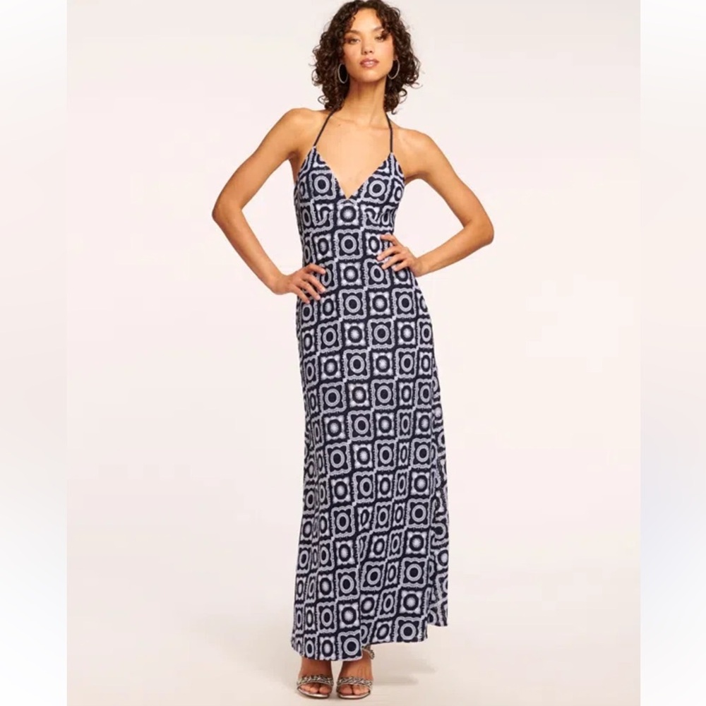 Ramy Brook Navy and White Geometric Maxi Dress